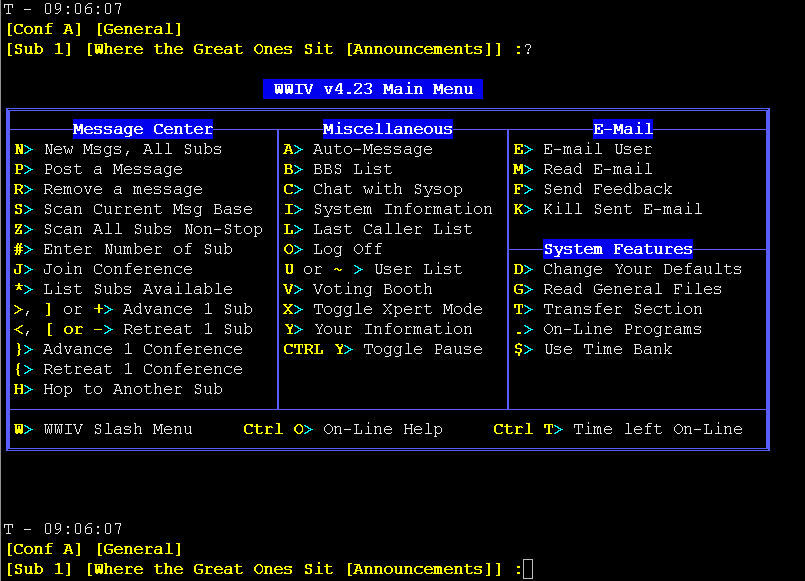 Star-Lit BBS: main menu