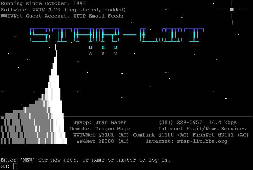 Star-Lit BBS: welcome screen
